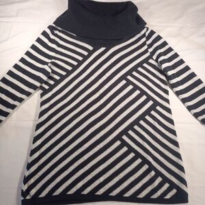 Sparkling Cato Black and White Turtleneck Sweater With Glitter